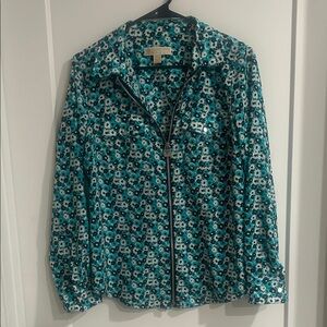 Michael Kors Floral Bomber Jacket - Teal and Black